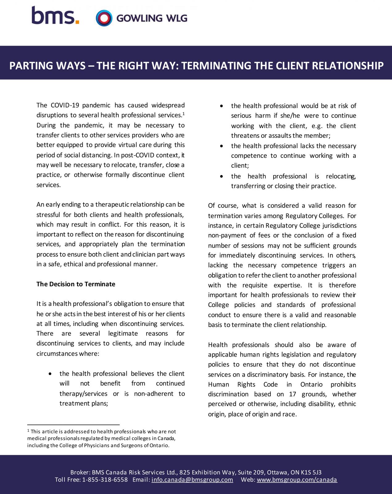 PARTING WAYS – THE RIGHT WAY: TERMINATING THE CLIENT RELATIONSHIP