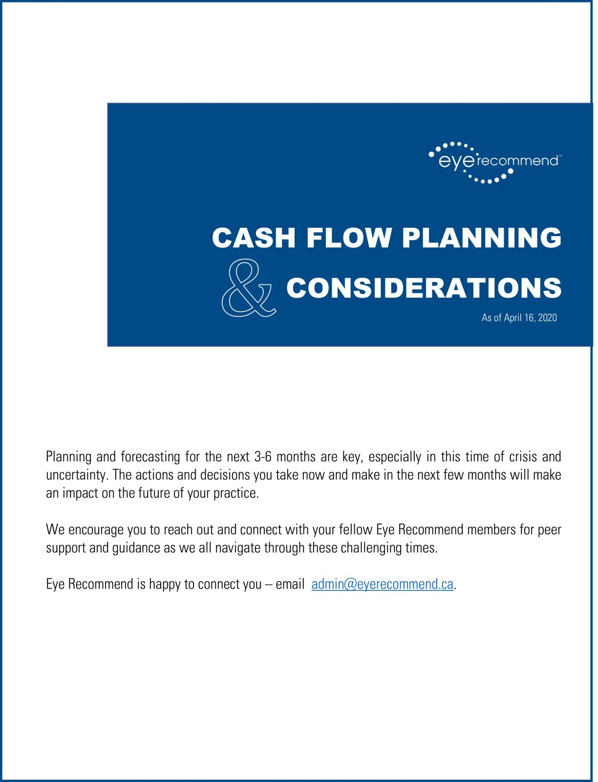 CASH FLOW PLANNING & CONSIDERATIONS