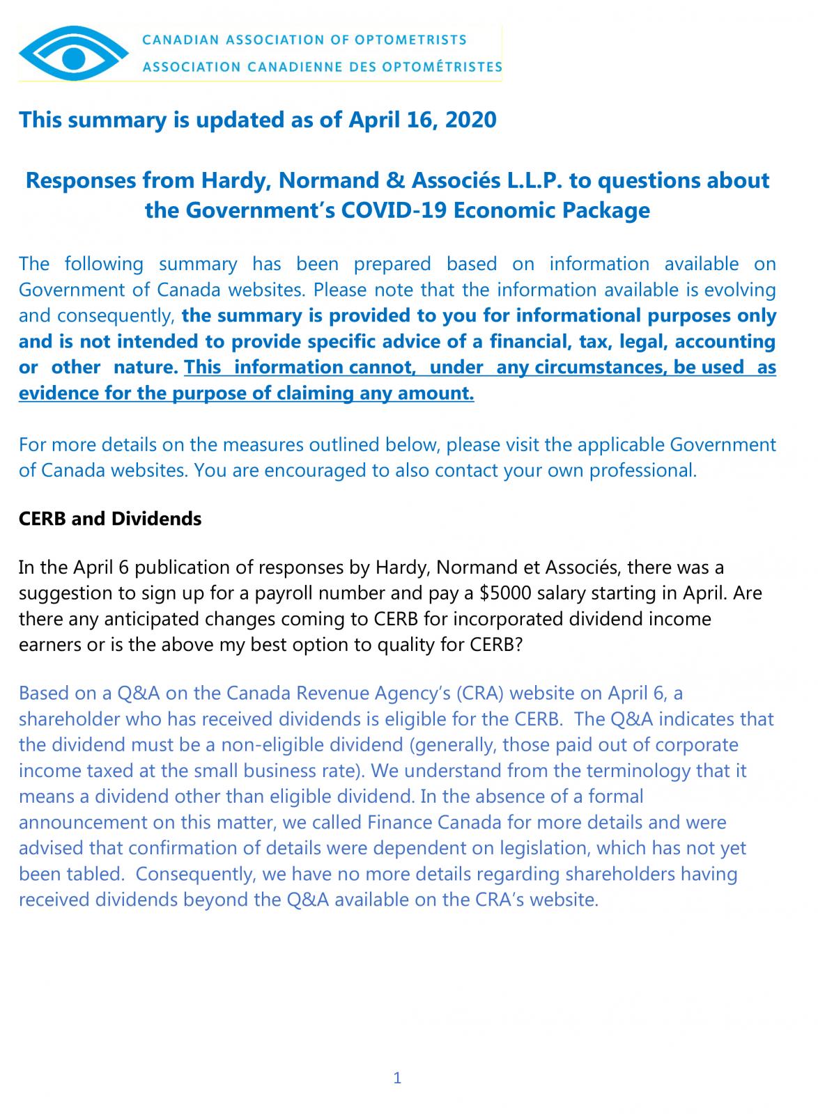 Responses from Hardy, Normand & Associés L.L.P. to questions about the Government’s COVID-19 Economic Package