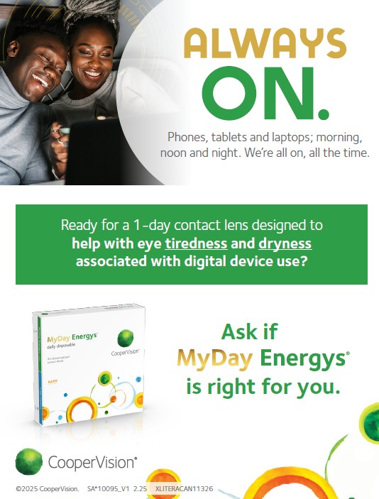 Advertisement for CooperVision MyDay Energy daily disposable contact lenses
