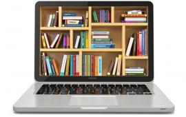 Illustration of a laptop with books