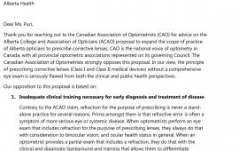 CAO response to Alberta Health review of Opticians’ scope of practice