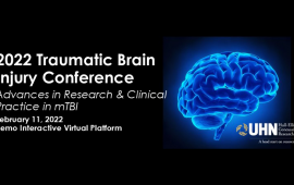 Brain highlighted in blue with conference title