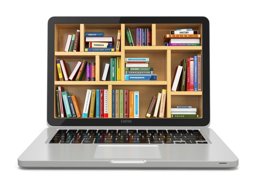 Illustration of a laptop with books