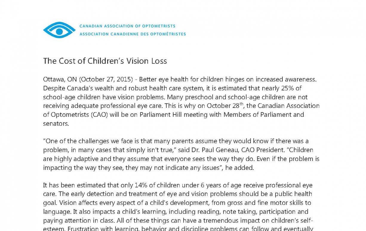 The Cost of Children's VIsion Loss