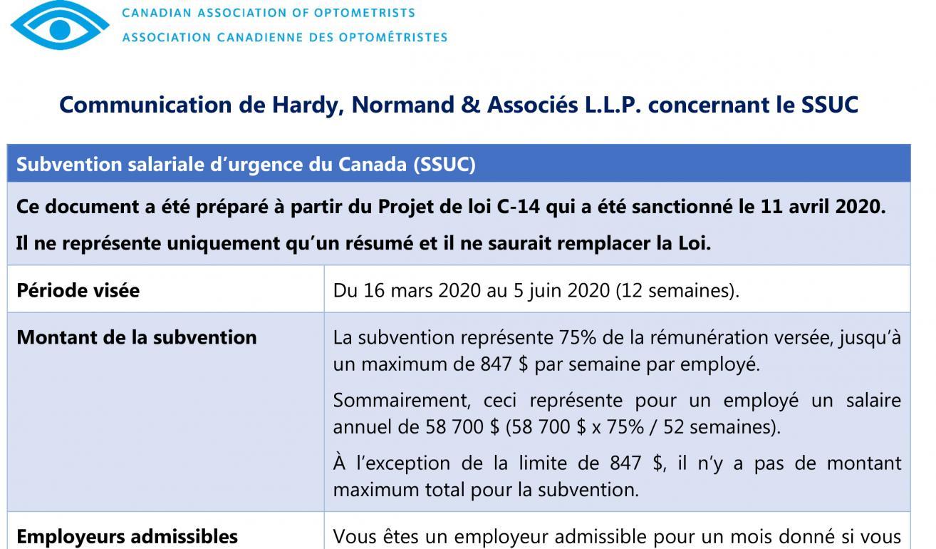 Communication de Hardy, Normand & Associés L.L.P. concernant le SSUC
